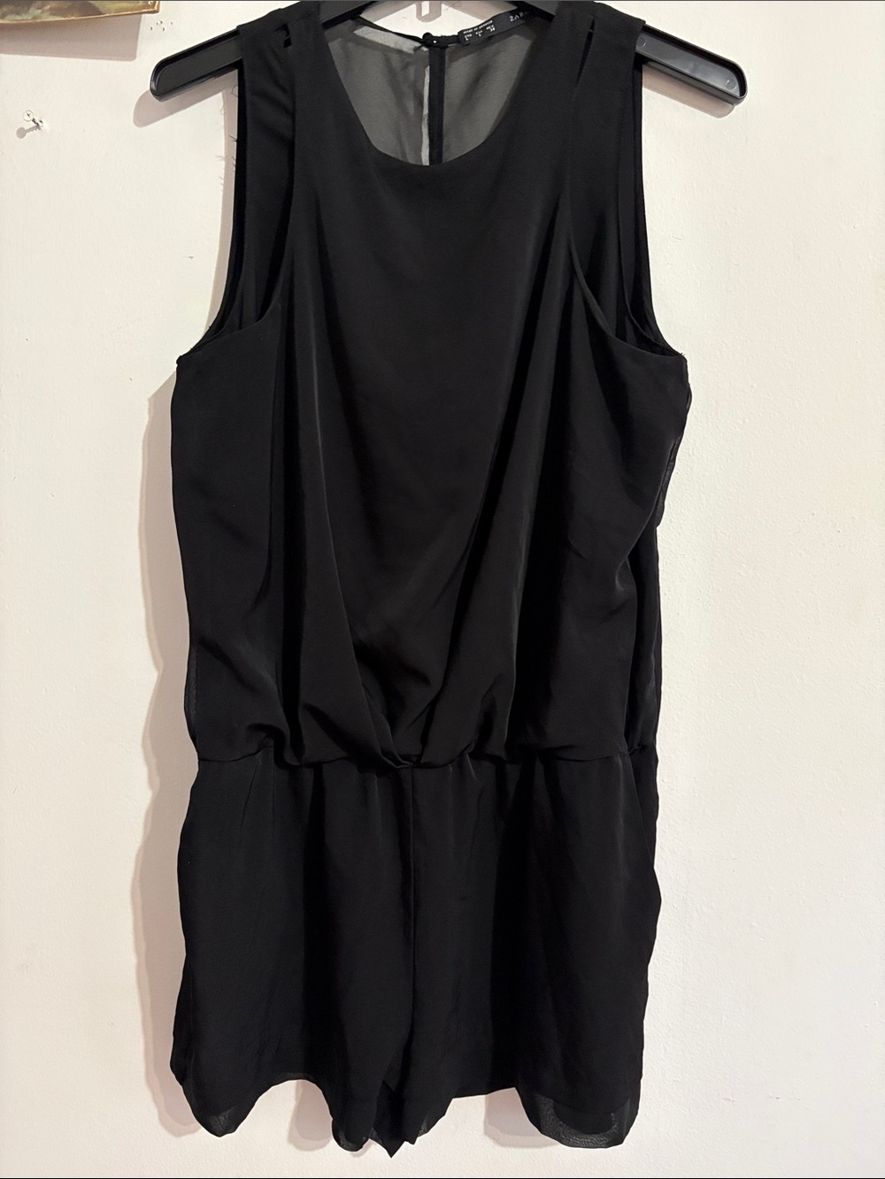 BNWOT Zara Black Sleeveless Chiffon Romper Lsz